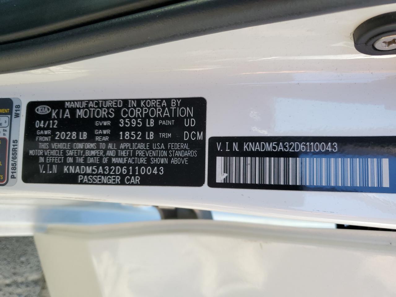 KNADM5A32D6110043 2013 Kia Rio Lx