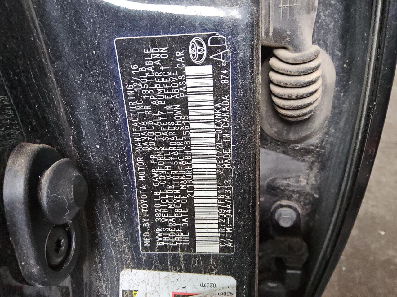 2017 Toyota Corolla L VIN: 2T1BURHE8HC815615 Lot: 70221644