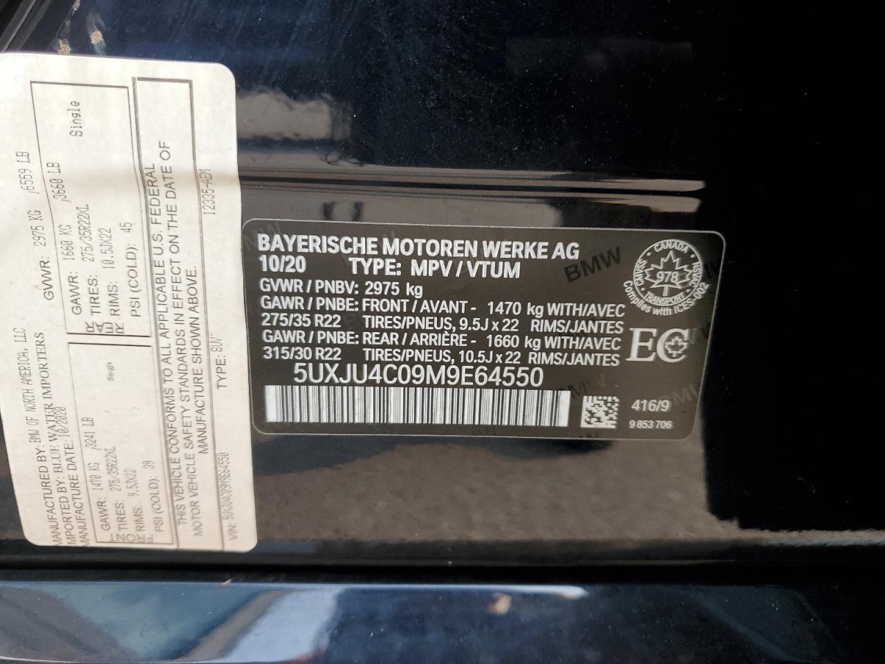 VIN 5UXJU4C09M9E64550 2021 BMW X5 no.13