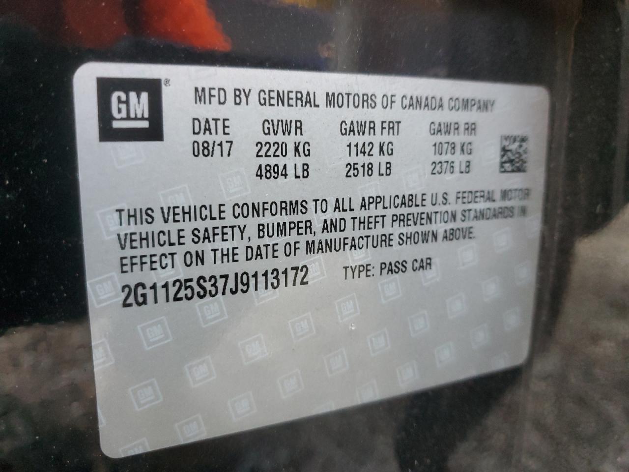 2G1125S37J9113172 2018 Chevrolet Impala Premier