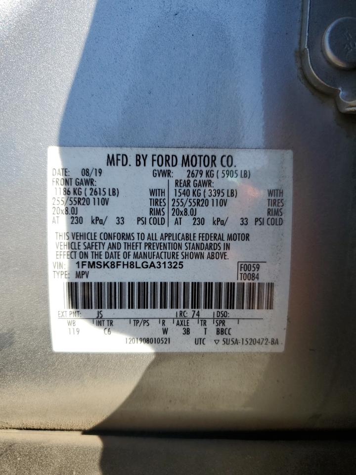 2020 Ford Explorer Limited VIN: 1FMSK8FH8LGA31325 Lot: 73348054