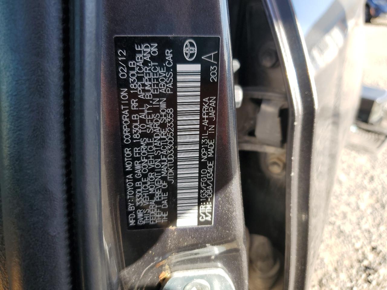 JTDKTUD33CD523358 2012 Toyota Yaris