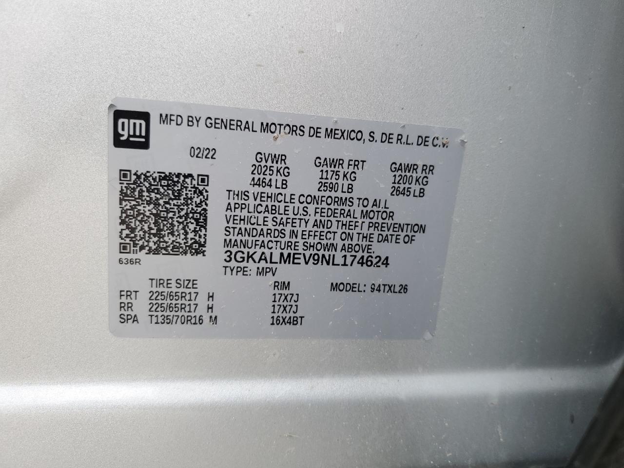 3GKALMEV9NL174624 2022 GMC Terrain Sle