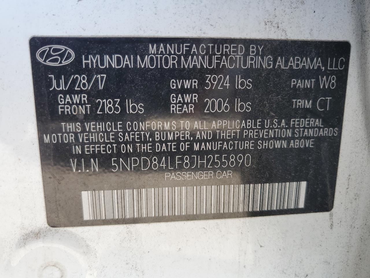 5NPD84LF8JH255890 2018 Hyundai Elantra Sel