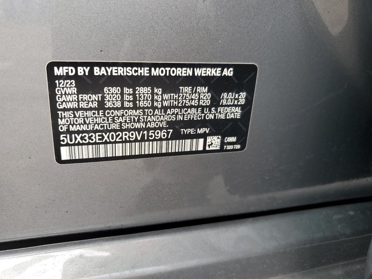 2024 BMW X6 xDrive40I VIN: 5UX33EX02R9V15967 Lot: 71856264