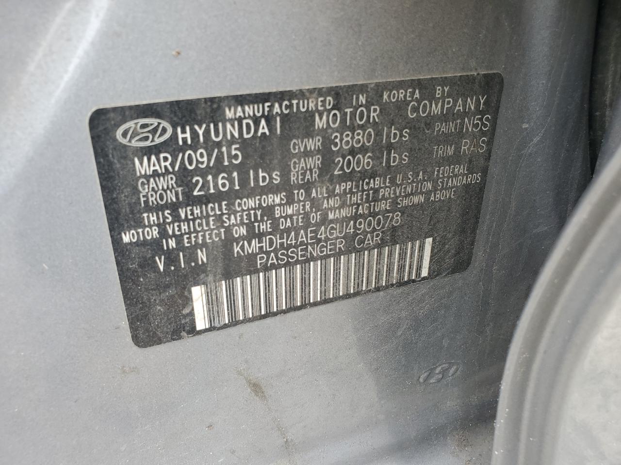 KMHDH4AE4GU490078 2016 Hyundai Elantra Se