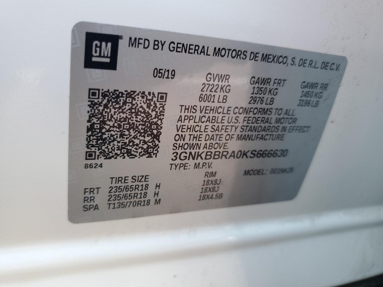 3GNKBBRA0KS666630 2019 Chevrolet Blazer 1Lt