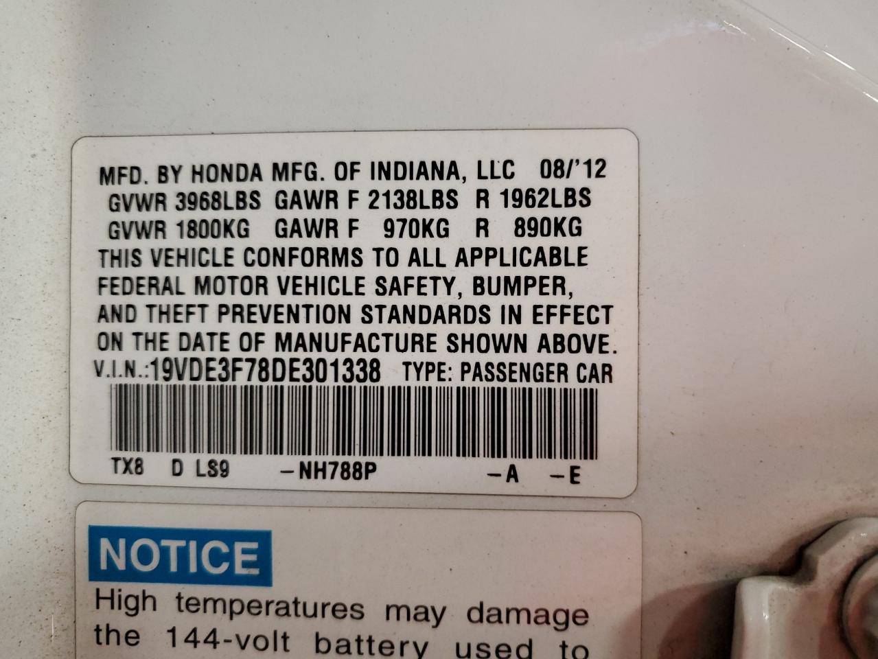 19VDE3F78DE301338 2013 Acura Ilx Hybrid Tech