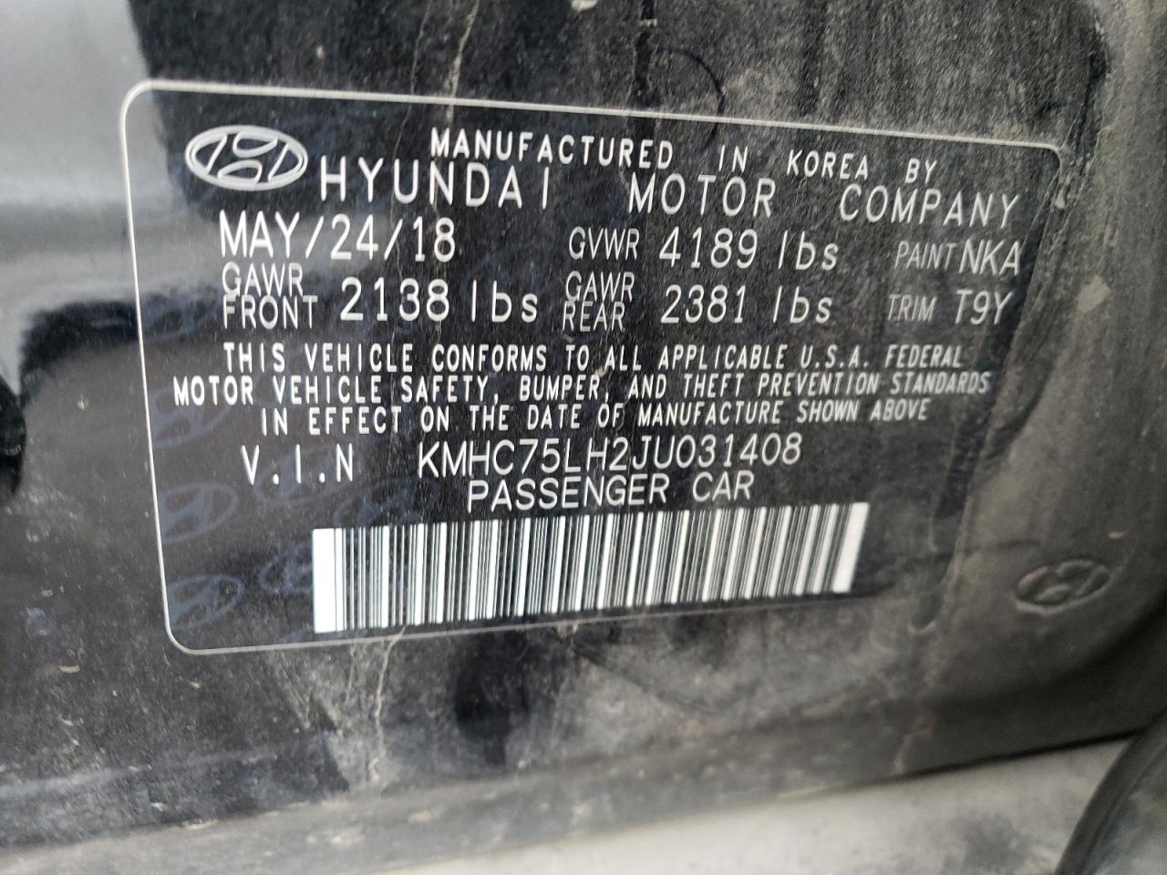 KMHC75LH2JU031408 2018 Hyundai Ioniq