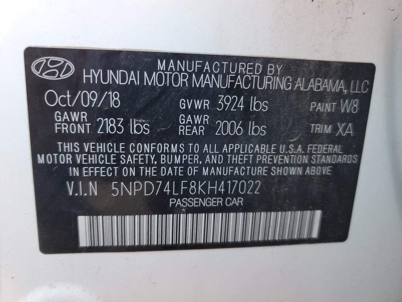 5NPD74LF8KH417022 2019 Hyundai Elantra Se