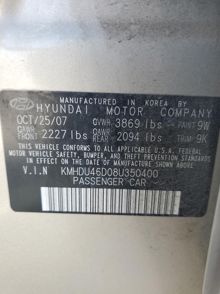 KMHDU46D08U350400 2008 Hyundai Elantra Gls