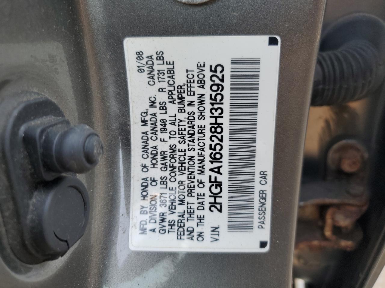 2HGFA16528H315925 2008 Honda Civic Lx