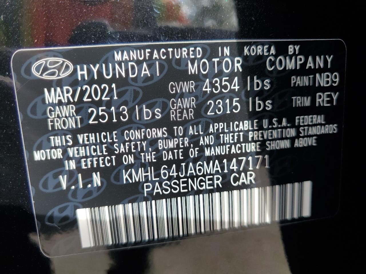 2021 Hyundai Sonata Sel VIN: KMHL64JA6MA147171 Lot: 71897044