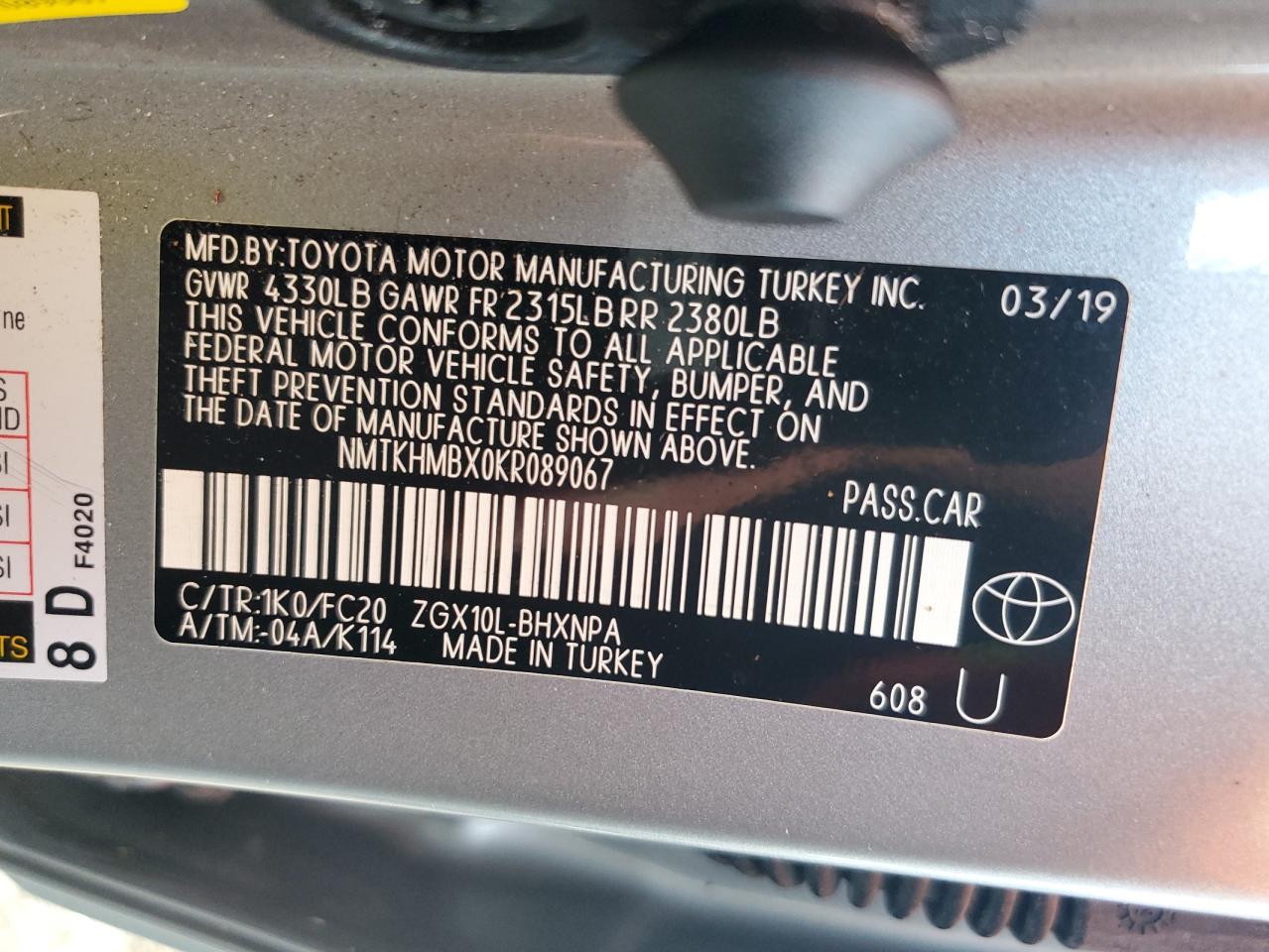 NMTKHMBX0KR089067 2019 Toyota C-Hr Xle