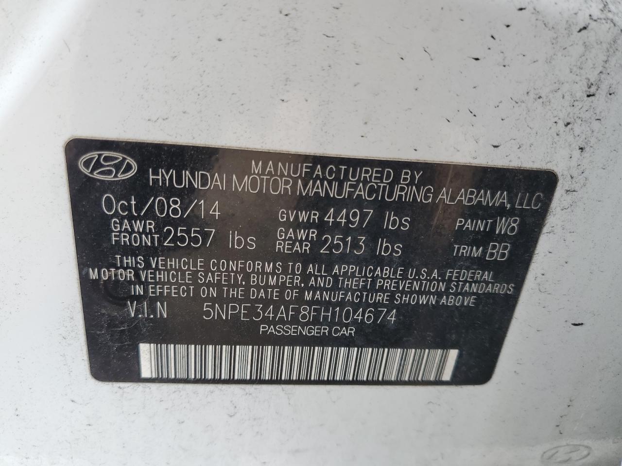 5NPE34AF8FH104674 2015 Hyundai Sonata Sport