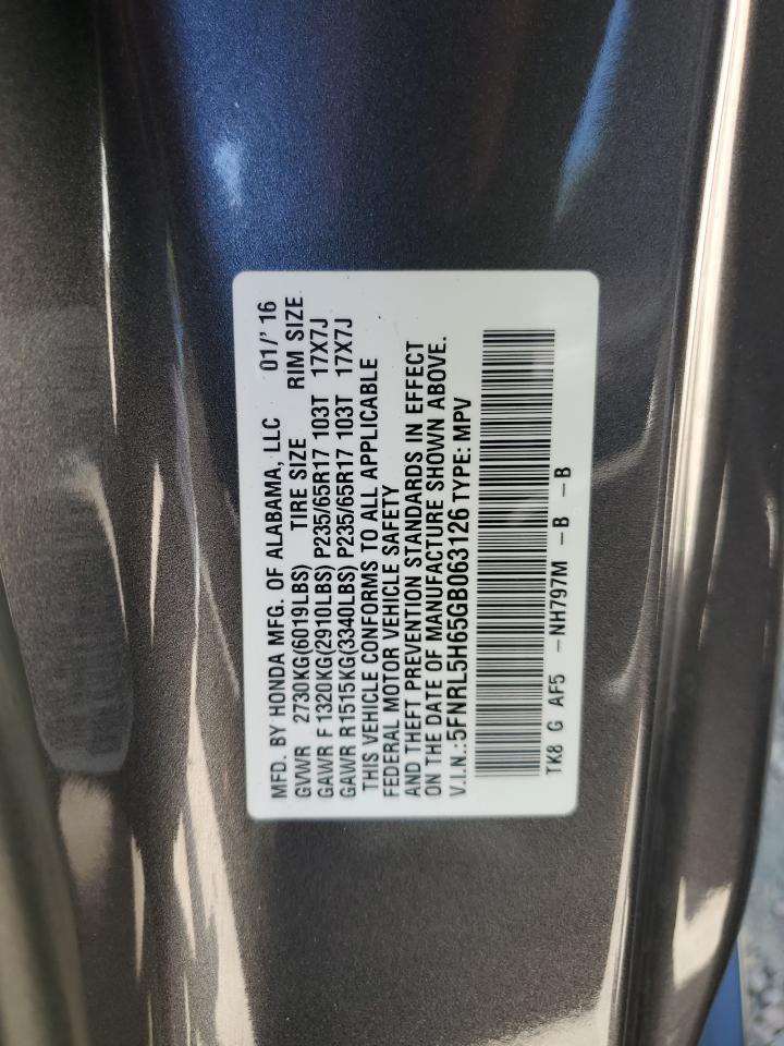 5FNRL5H65GB063126 2016 Honda Odyssey Exl