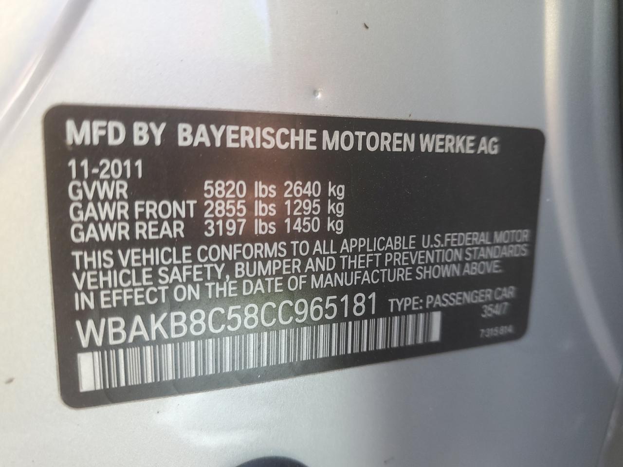 2012 BMW 750 Li VIN: WBAKB8C58CC965181 Lot: 71574334