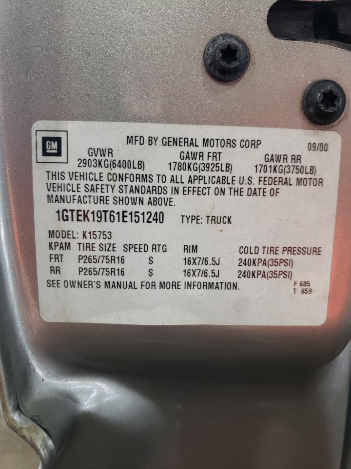 1GTEK19T61E151240 2001 GMC New Sierra K1500