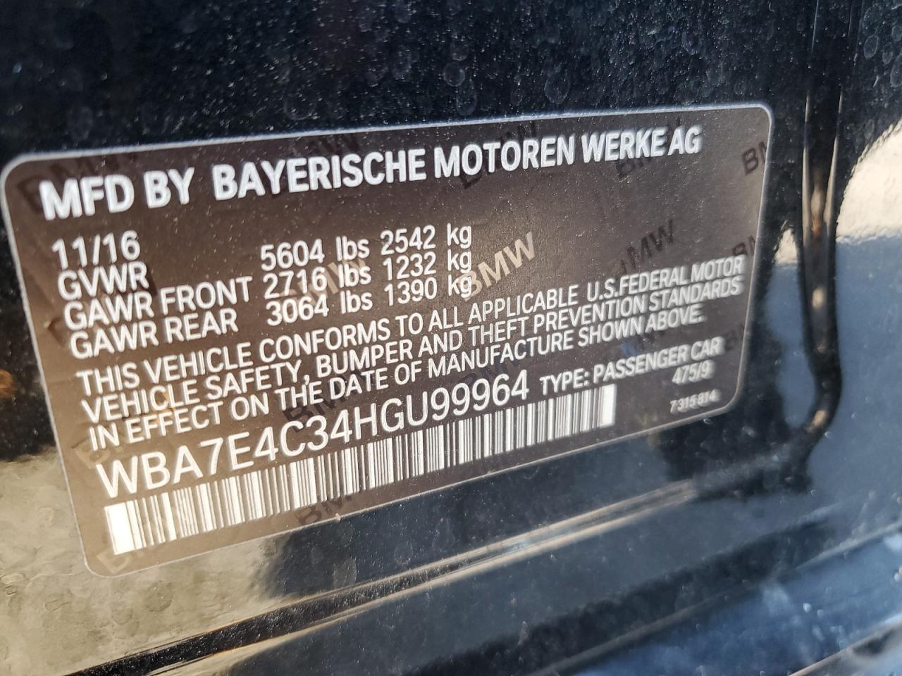 WBA7E4C34HGU99964 2017 BMW 740 Xi