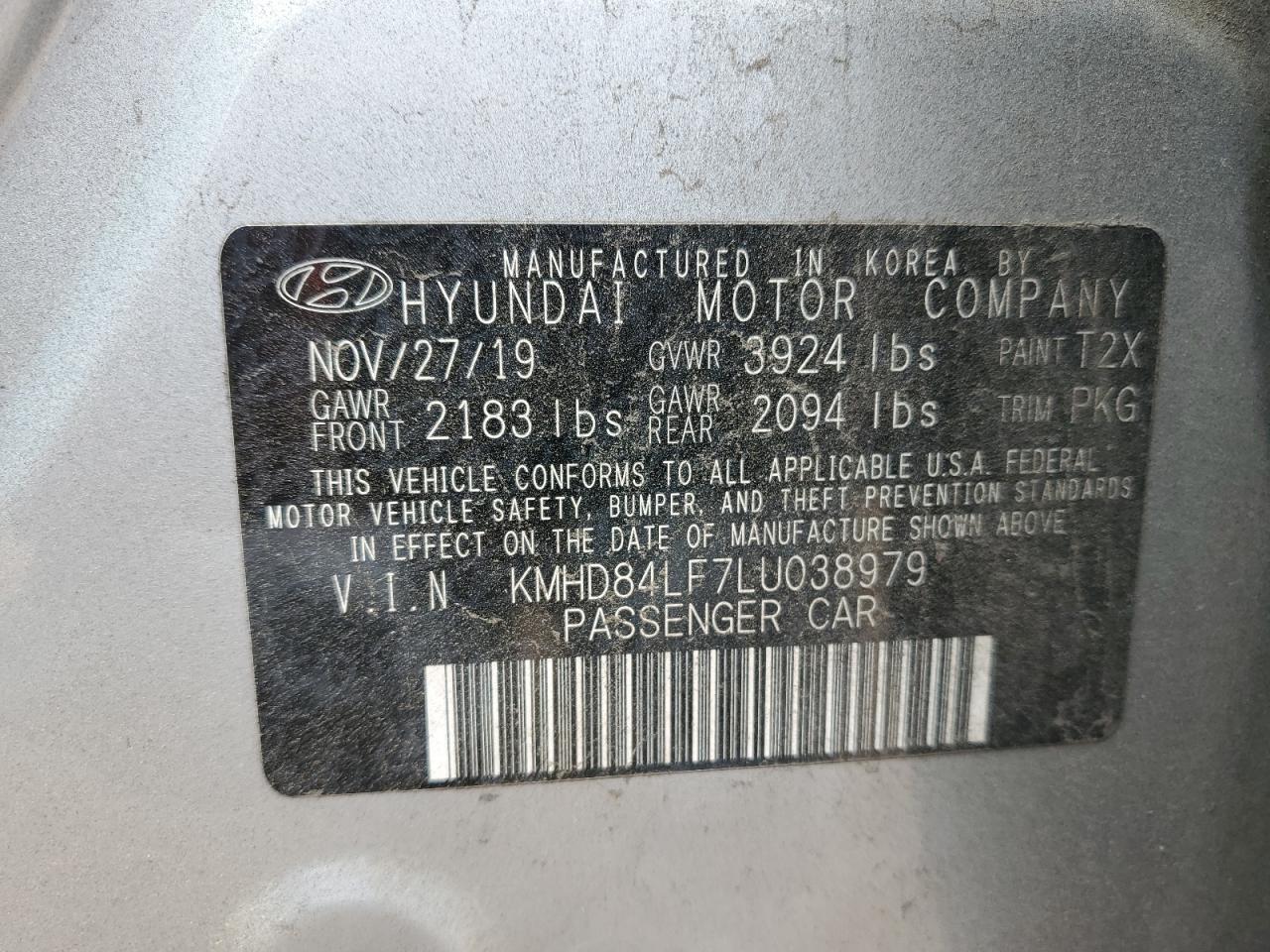 2020 Hyundai Elantra Sel VIN: KMHD84LF7LU038979 Lot: 73028614