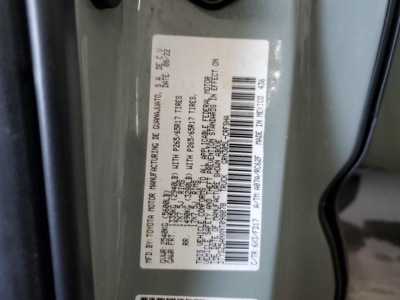 2022 Toyota Tacoma Access Cab VIN: 3TYSZ5ANXNT098078 Lot: 69493994