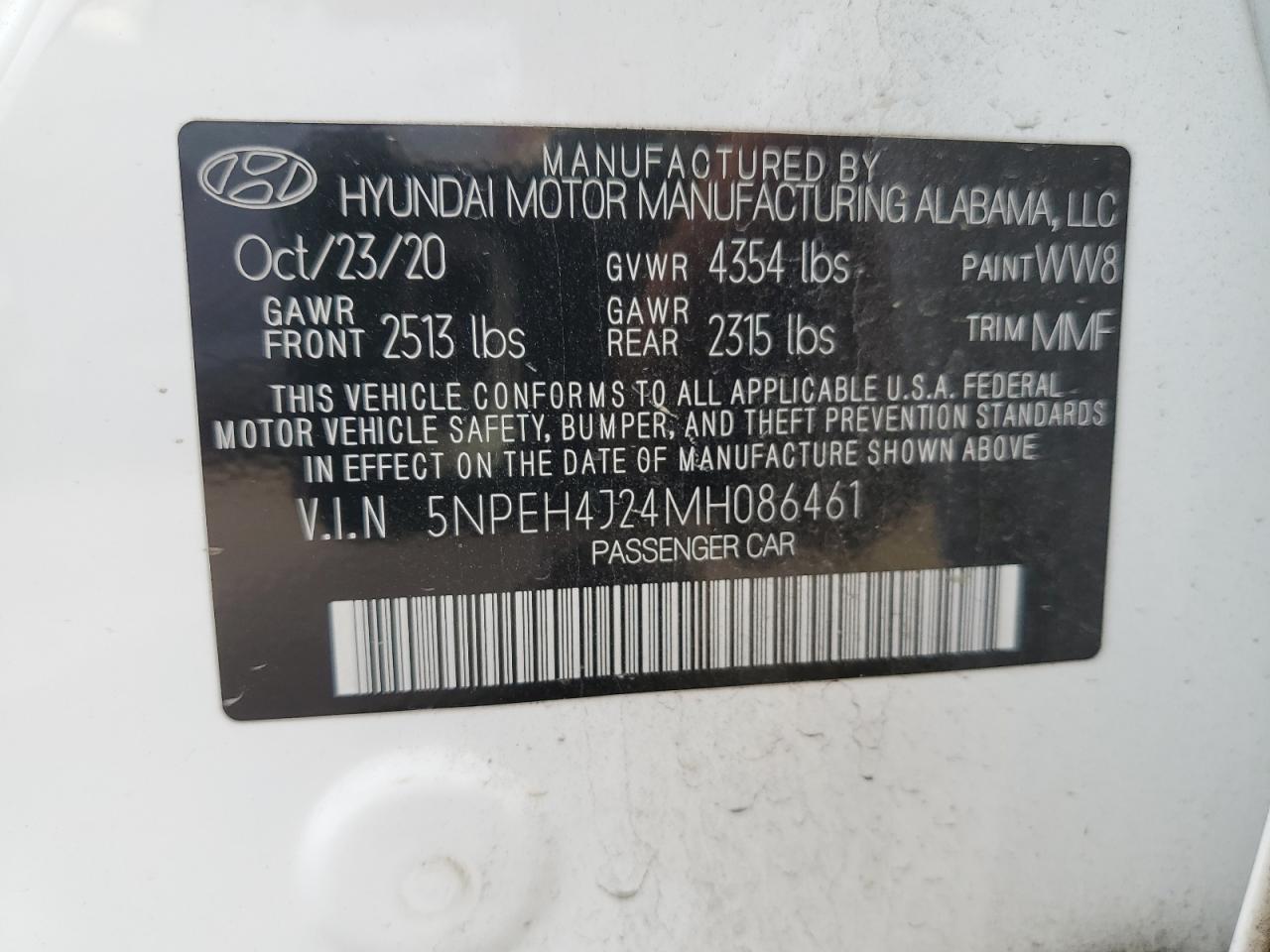 2021 Hyundai Sonata Limited VIN: 5NPEH4J24MH086461 Lot: 70881144