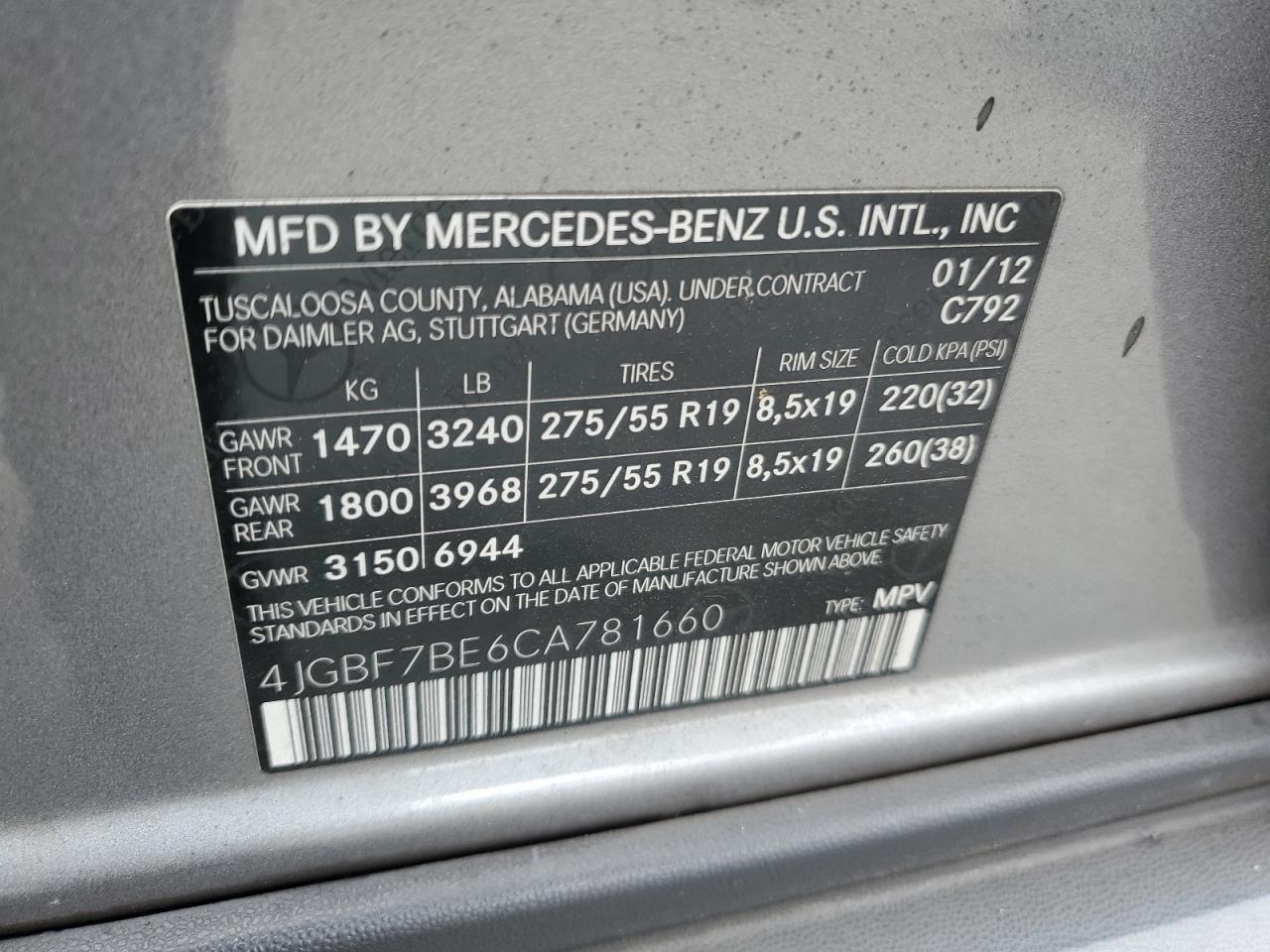 2012 Mercedes-Benz Gl 450 4Matic VIN: 4JGBF7BE6CA781660 Lot: 72209024