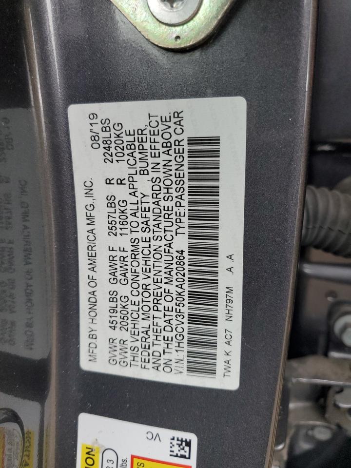 1HGCV3F50KA020864 2019 Honda Accord Hybrid Exl