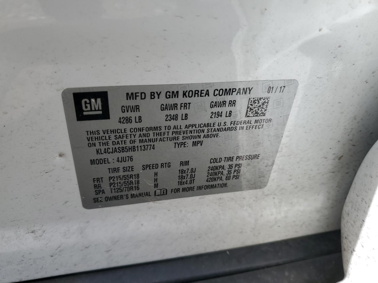 KL4CJASB5HB113774 2017 Buick Encore Preferred