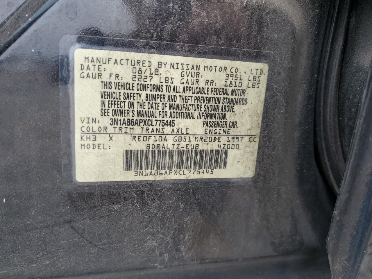 3N1AB6APXCL775445 2012 Nissan Sentra 2.0