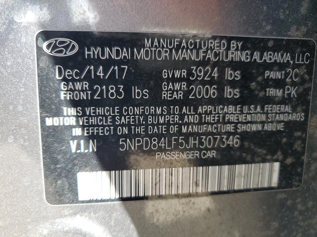 5NPD84LF5JH307346 2018 Hyundai Elantra Sel