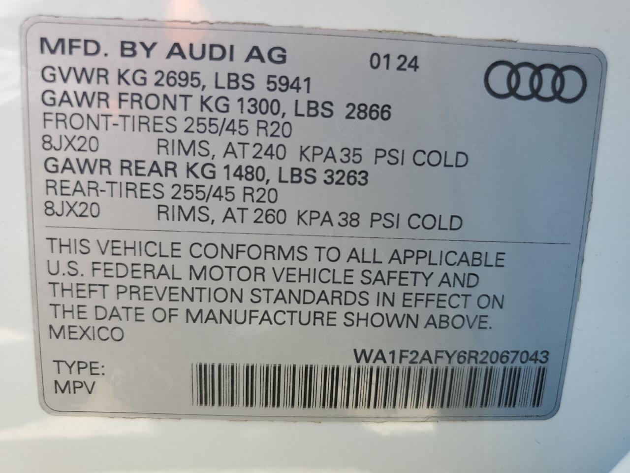 WA1F2AFY6R2067043 2024 Audi Q5 E Prestige 55