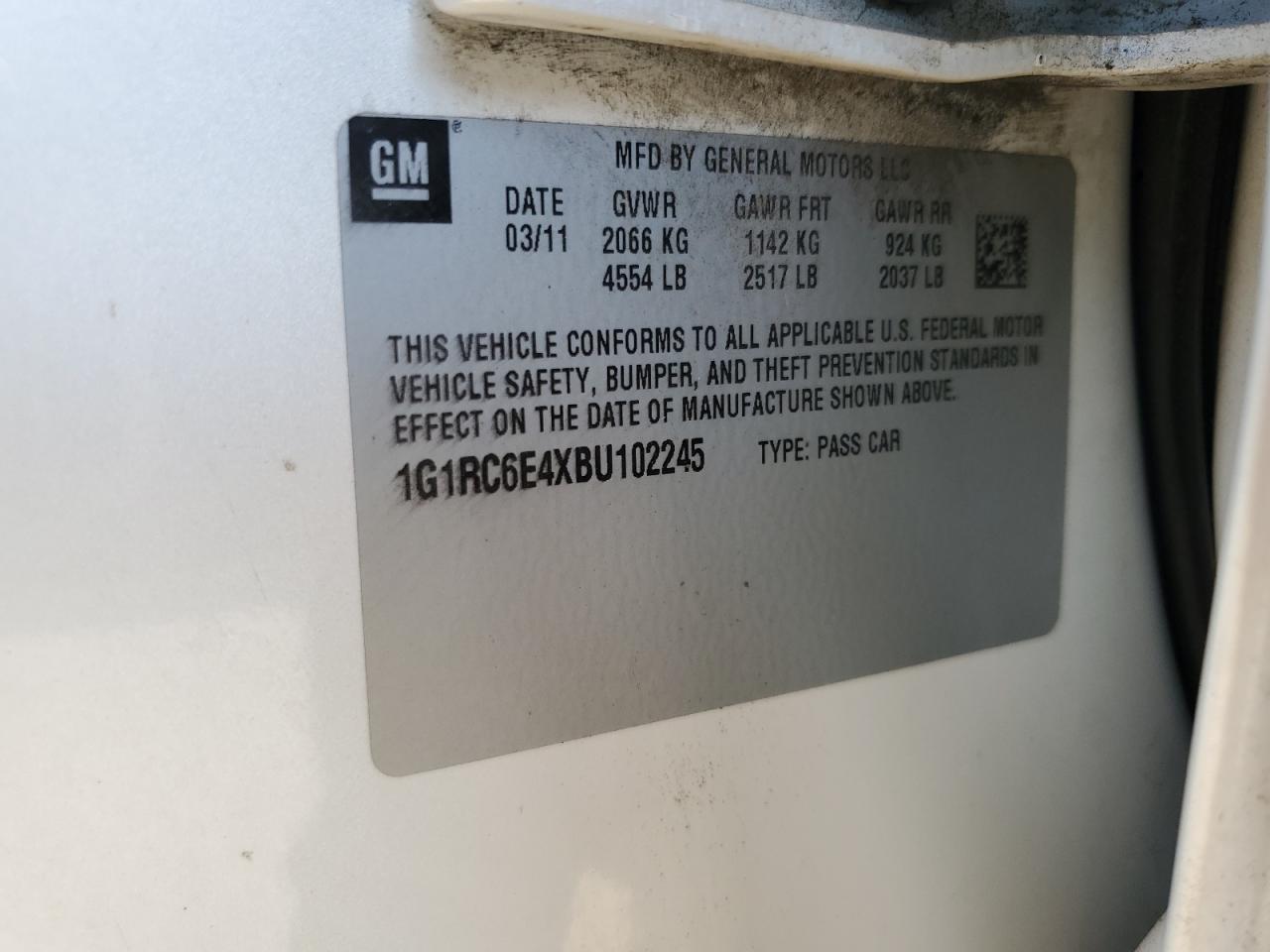 1G1RC6E4XBU102245 2011 Chevrolet Volt