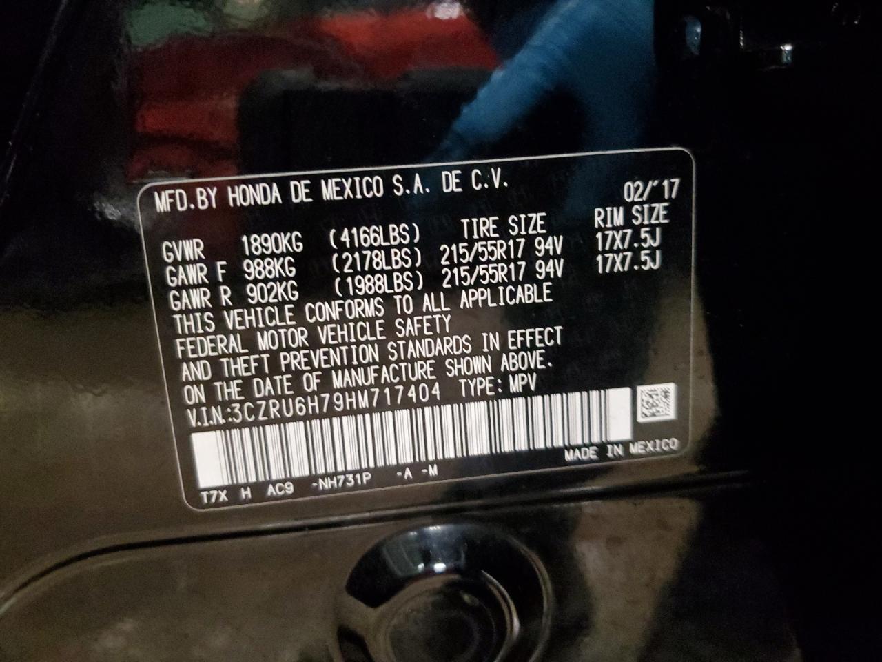 3CZRU6H79HM717404 2017 Honda Hr-V Exl