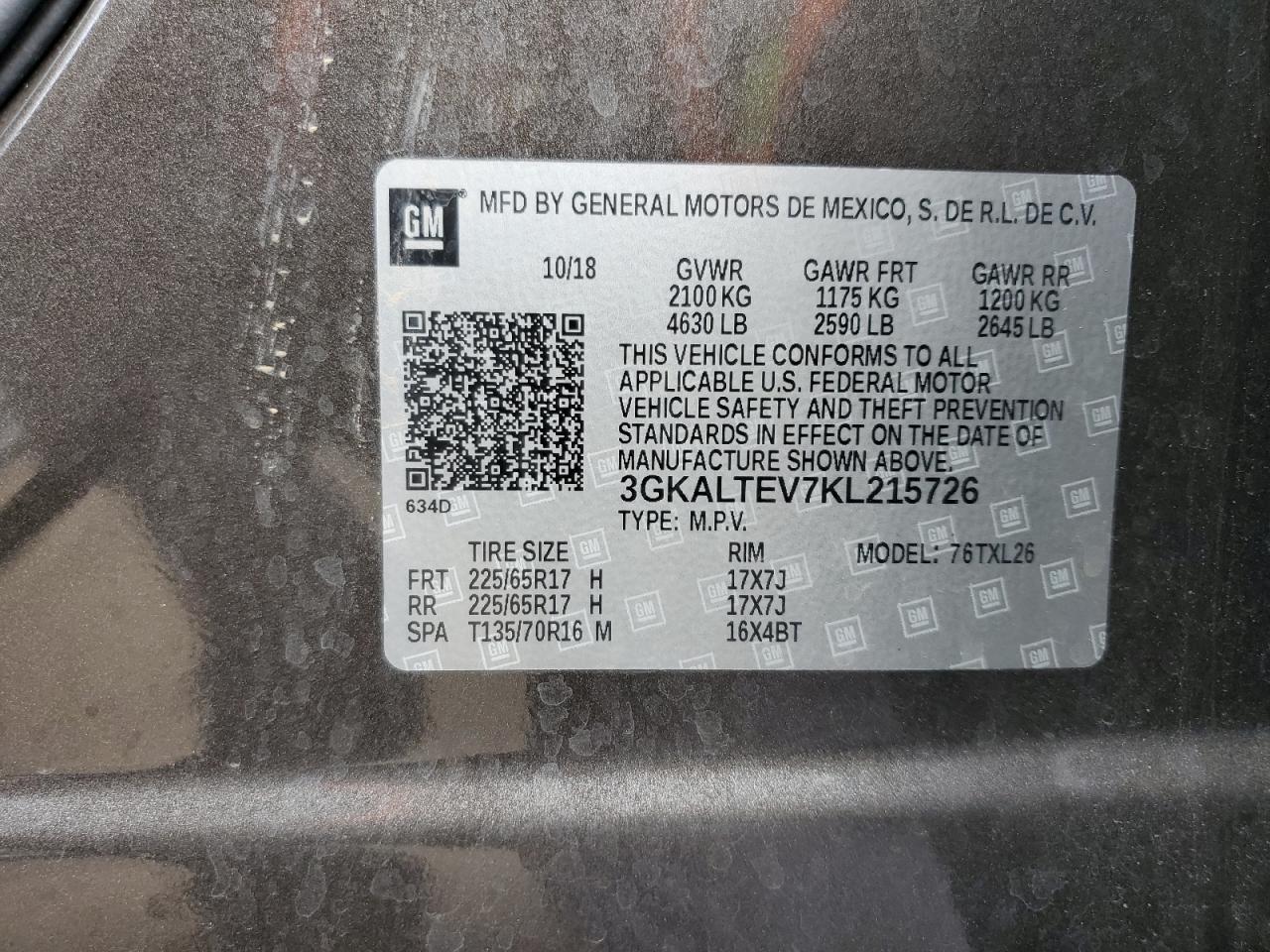 3GKALTEV7KL215726 2019 GMC Terrain Sle