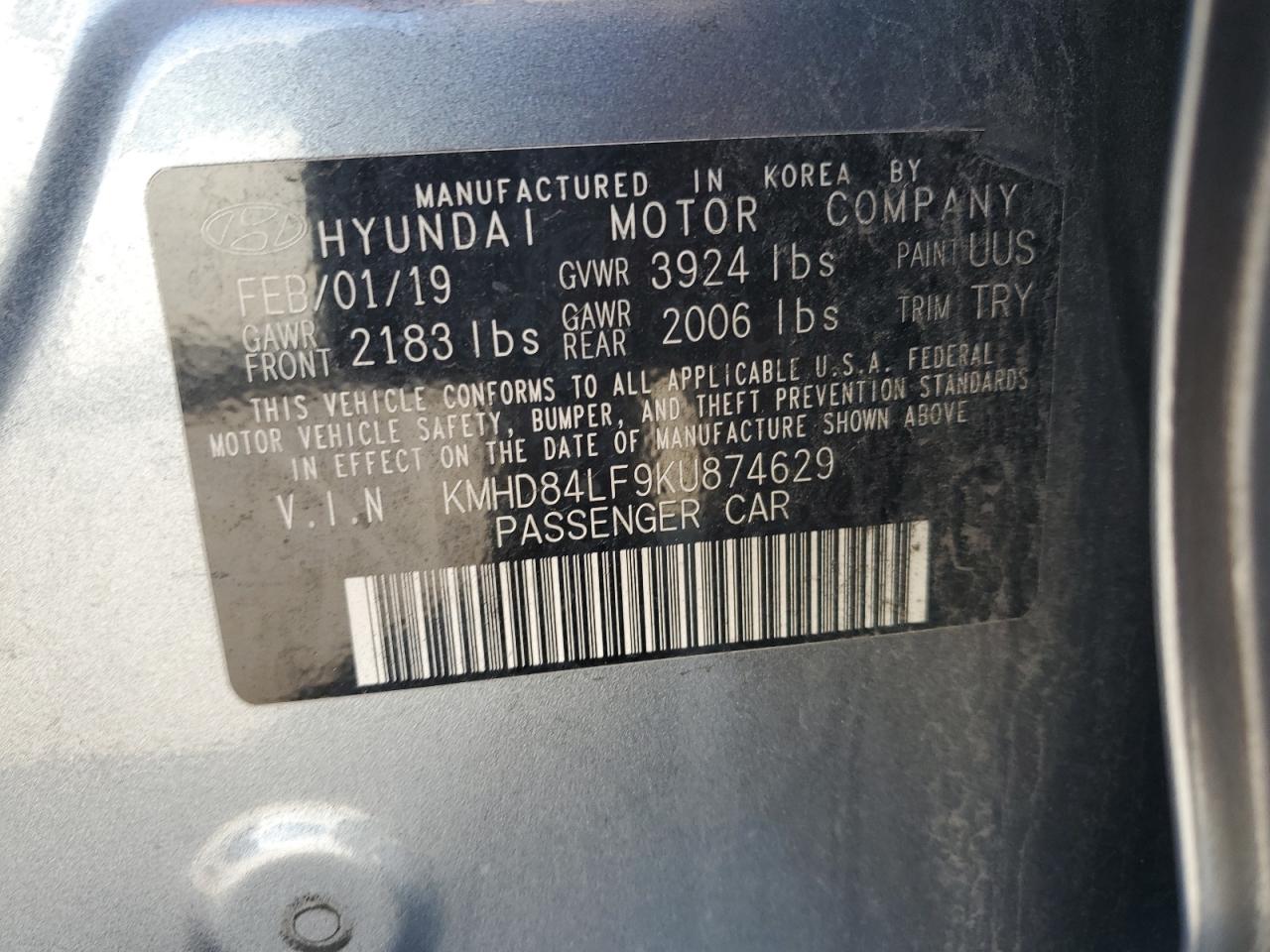 KMHD84LF9KU874629 2019 HYUNDAI ELANTRA - Image 13