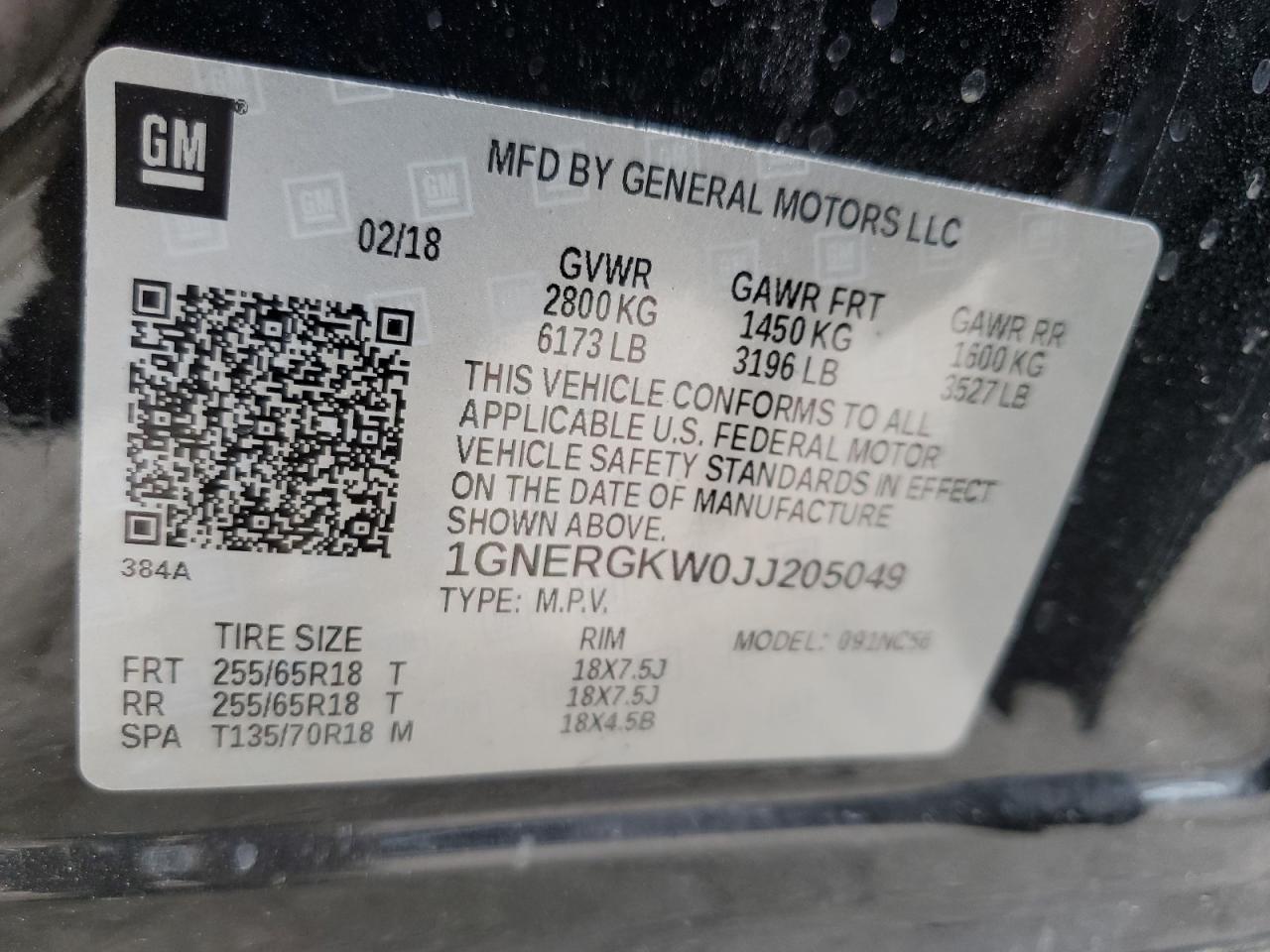 2018 Chevrolet Traverse Lt VIN: 1GNERGKW0JJ205049 Lot: 71368384