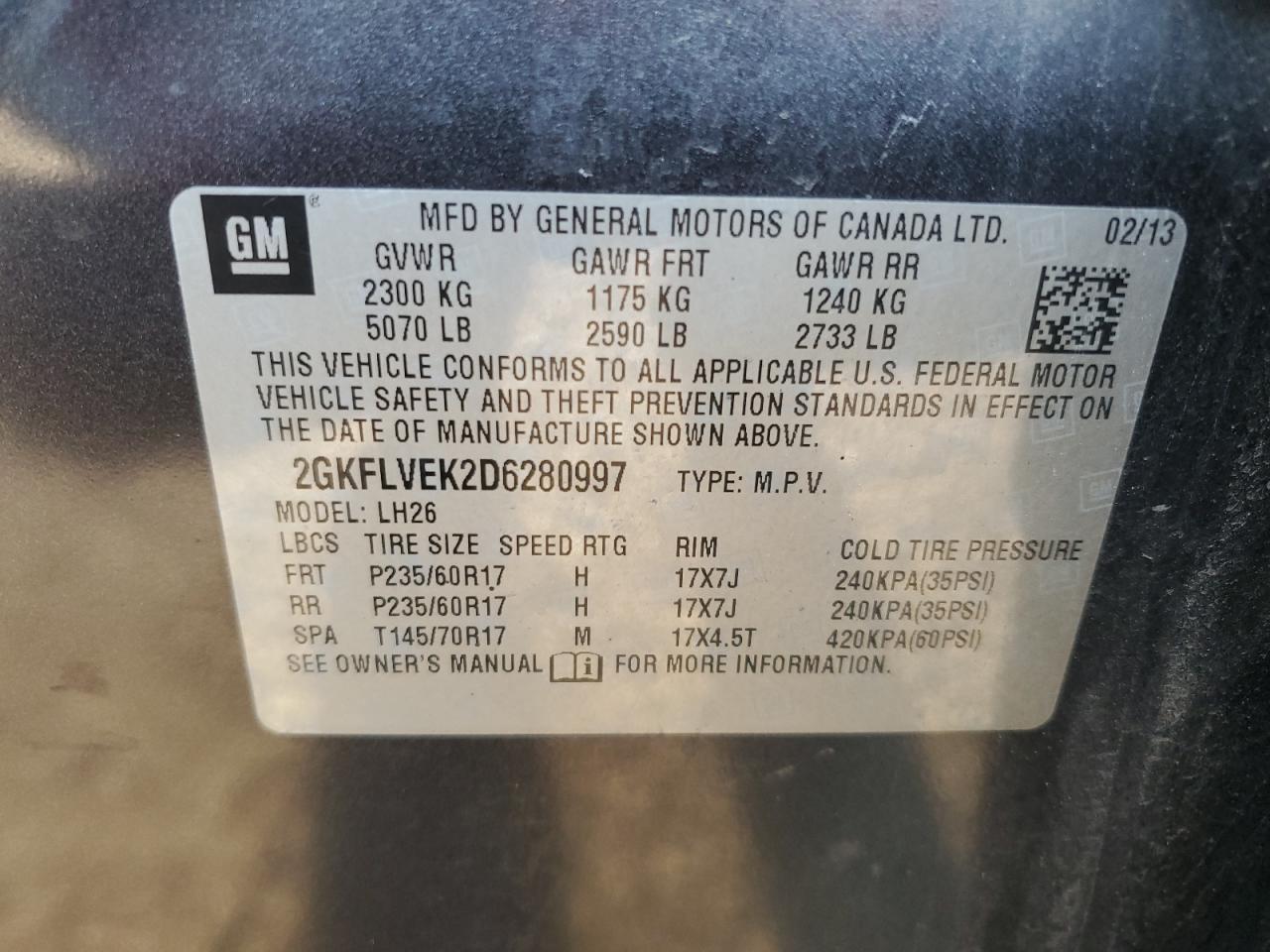 2GKFLVEK2D6280997 2013 GMC Terrain Slt