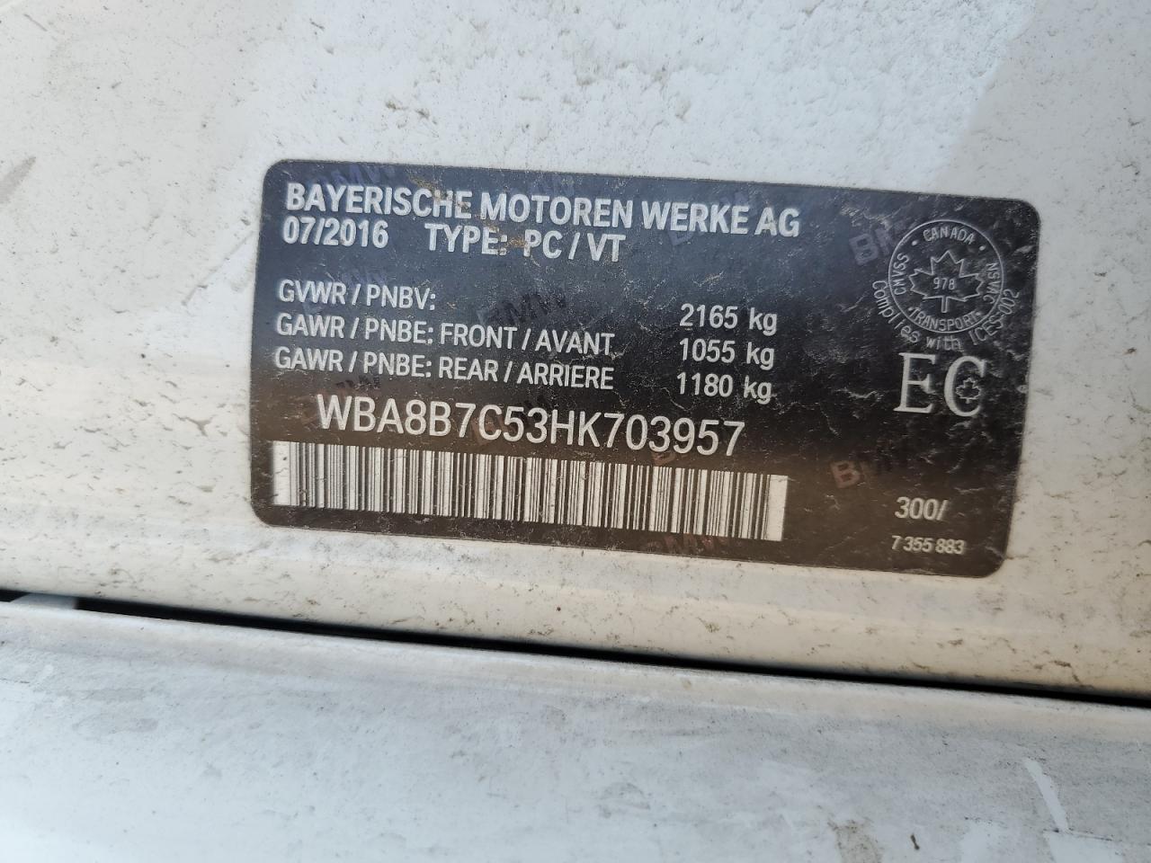 WBA8B7C53HK703957 2017 BMW 340 Xi