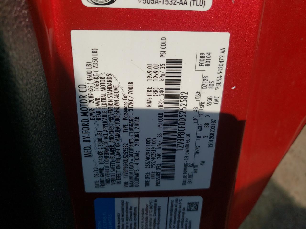 2013 Ford Mustang Gt VIN: 1ZVBP8CF0D5252582 Lot: 71124114