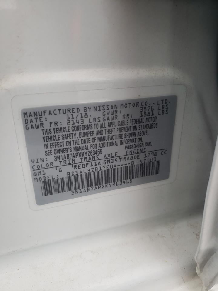 3N1AB7APXKY263465 2019 Nissan Sentra S