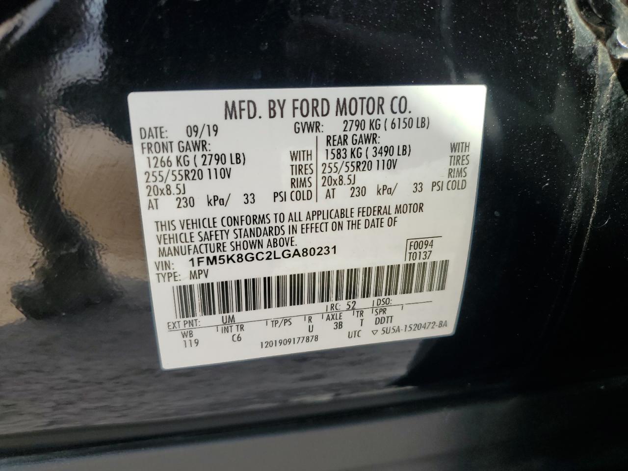 2020 Ford Explorer St VIN: 1FM5K8GC2LGA80231 Lot: 72790554