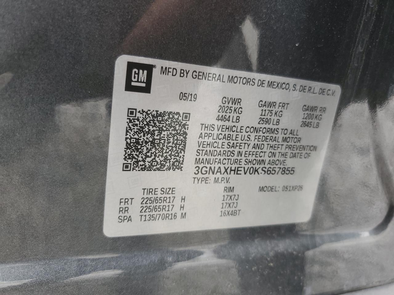 3GNAXHEV0KS657855 2019 Chevrolet Equinox Ls