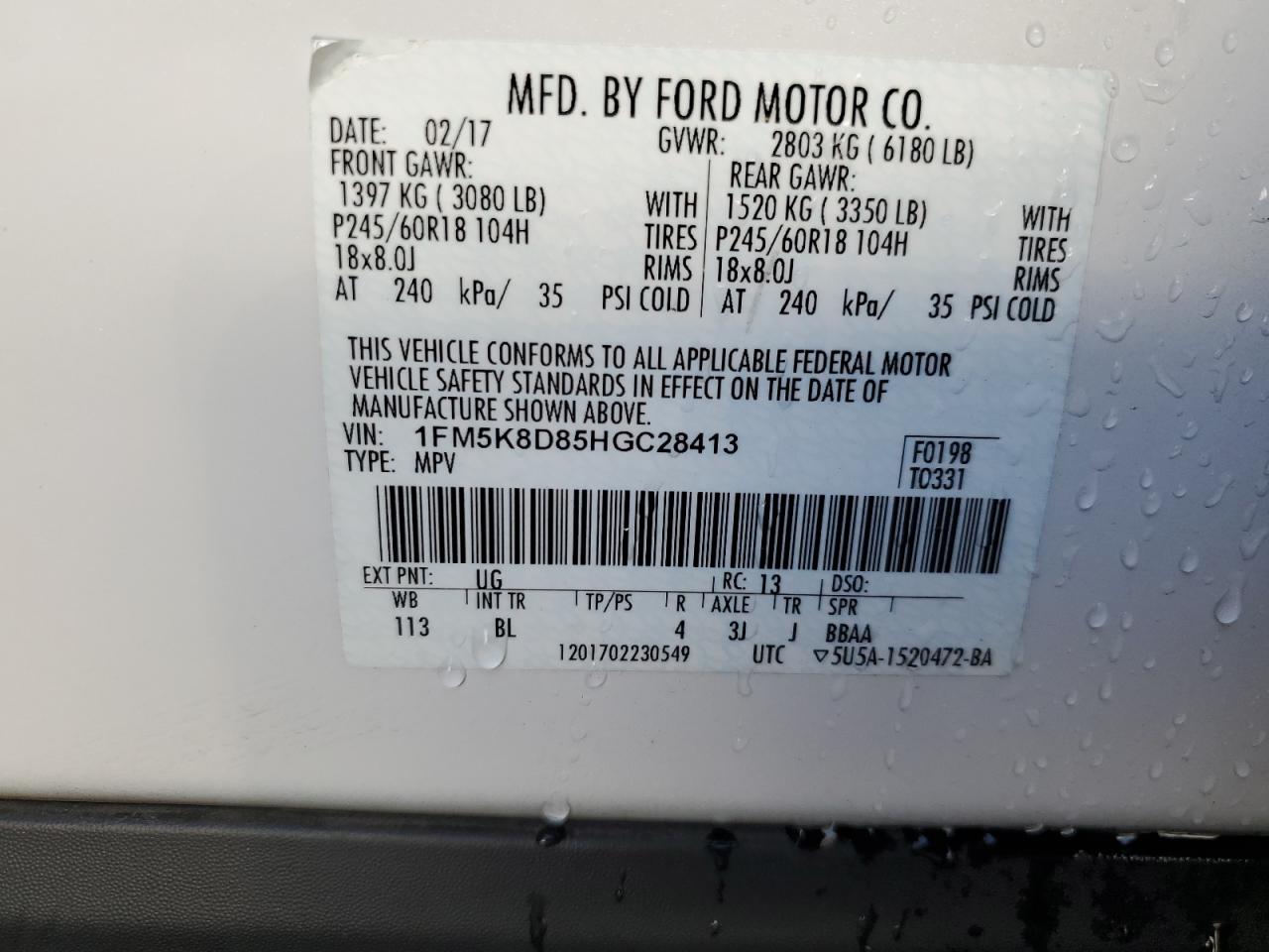 1FM5K8D85HGC28413 2017 FORD EXPLORER - Image 14