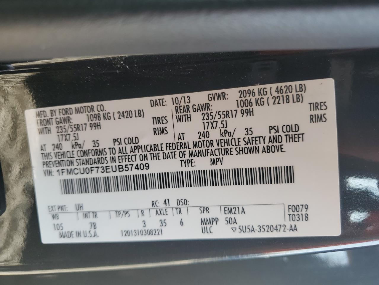 1FMCU0F73EUB57409 2014 Ford Escape S