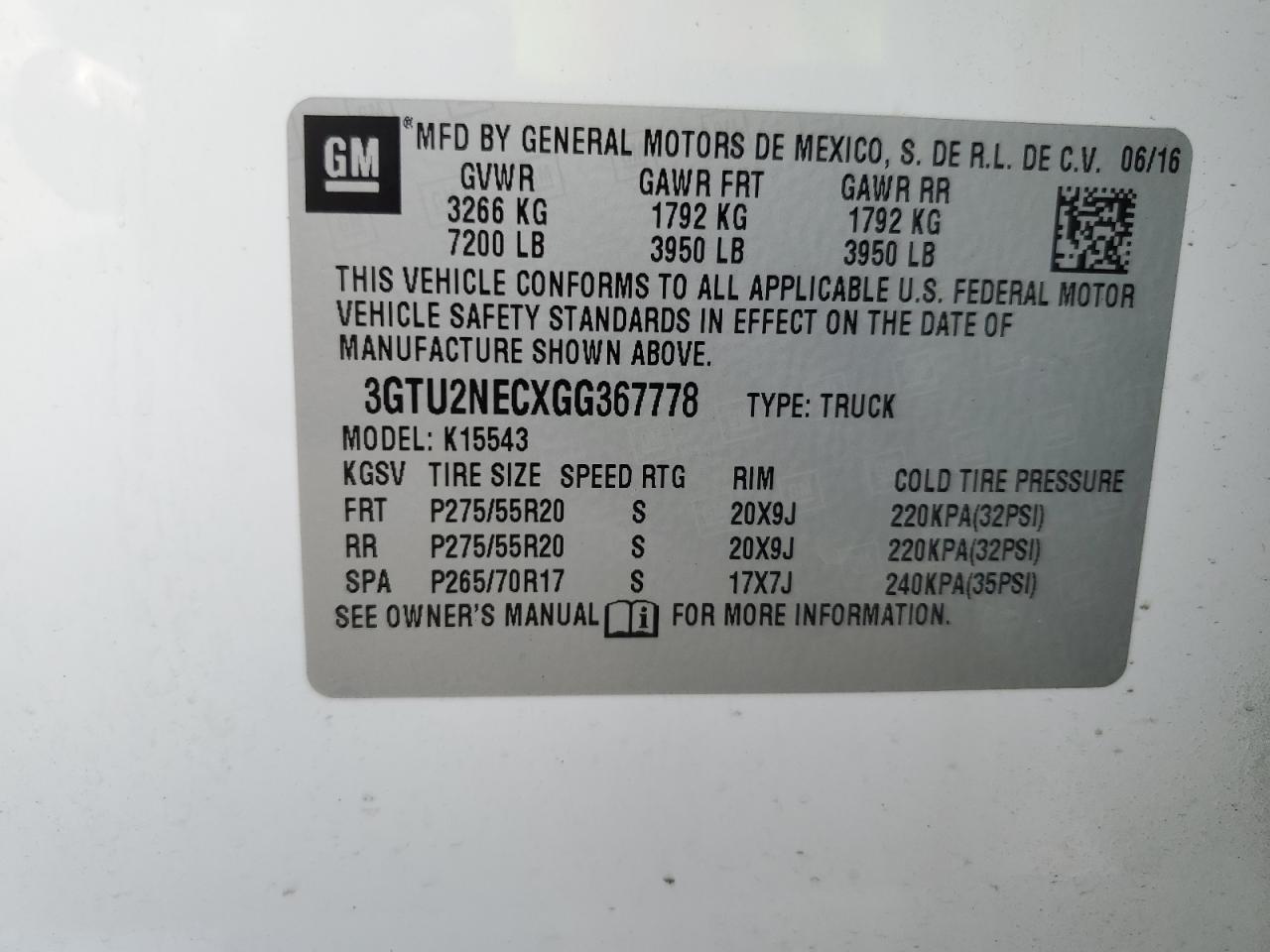 3GTU2NECXGG367778 2016 GMC Sierra K1500 Slt