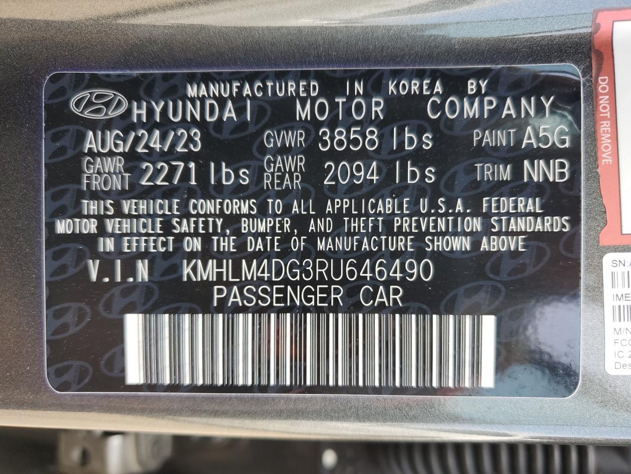 2024 Hyundai Elantra Sel VIN: KMHLM4DG3RU646490 Lot: 72955784