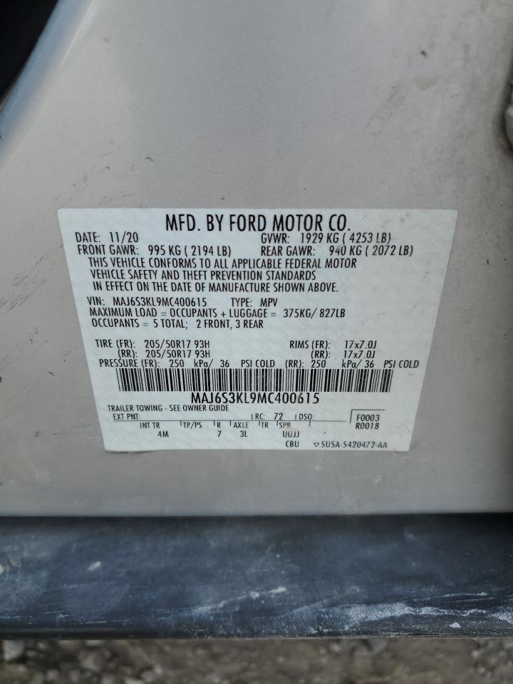 2021 Ford Ecosport Titanium VIN: MAJ6S3KL9MC400615 Lot: 70480274