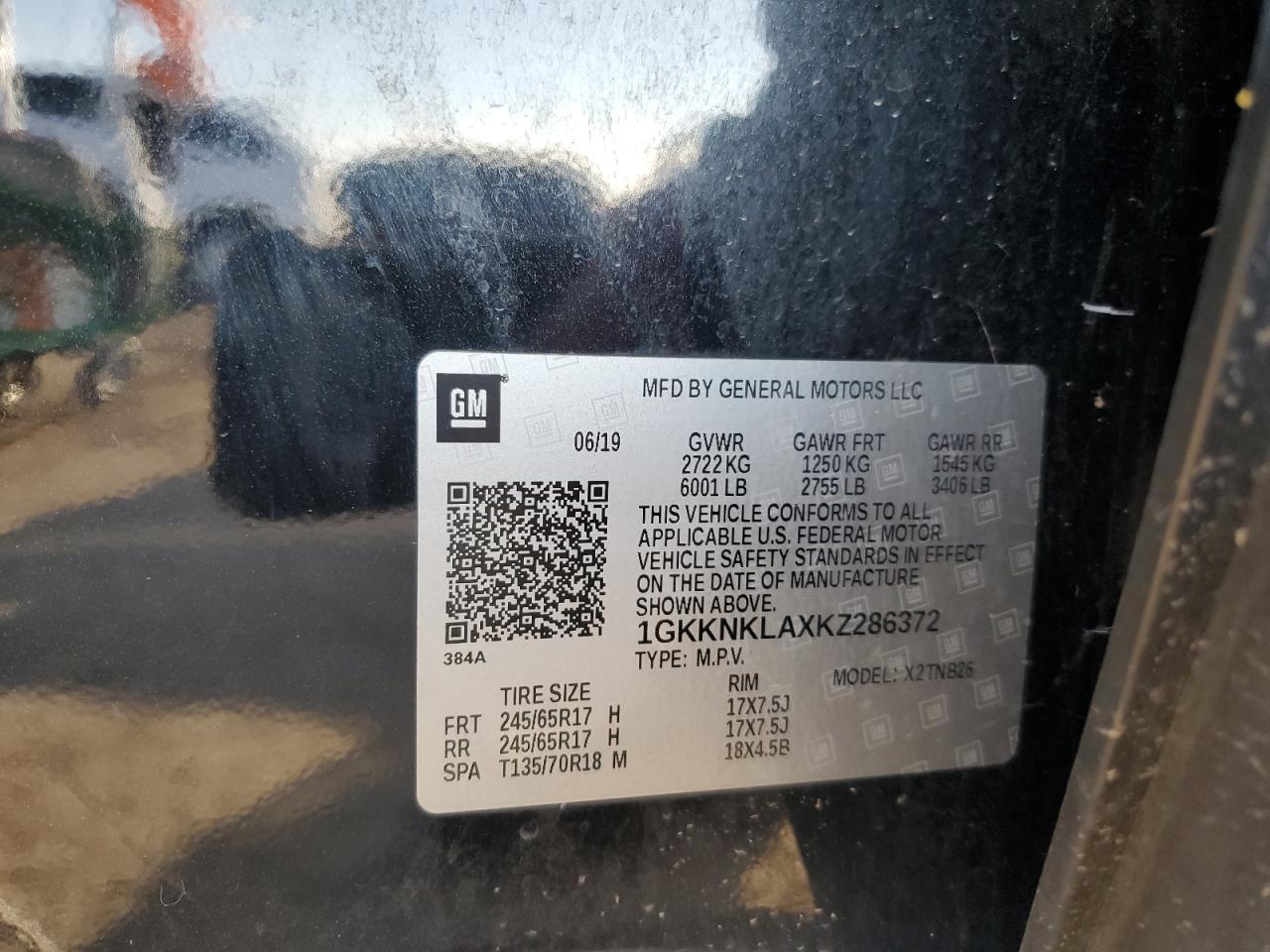 1GKKNKLAXKZ286372 2019 GMC Acadia Sle