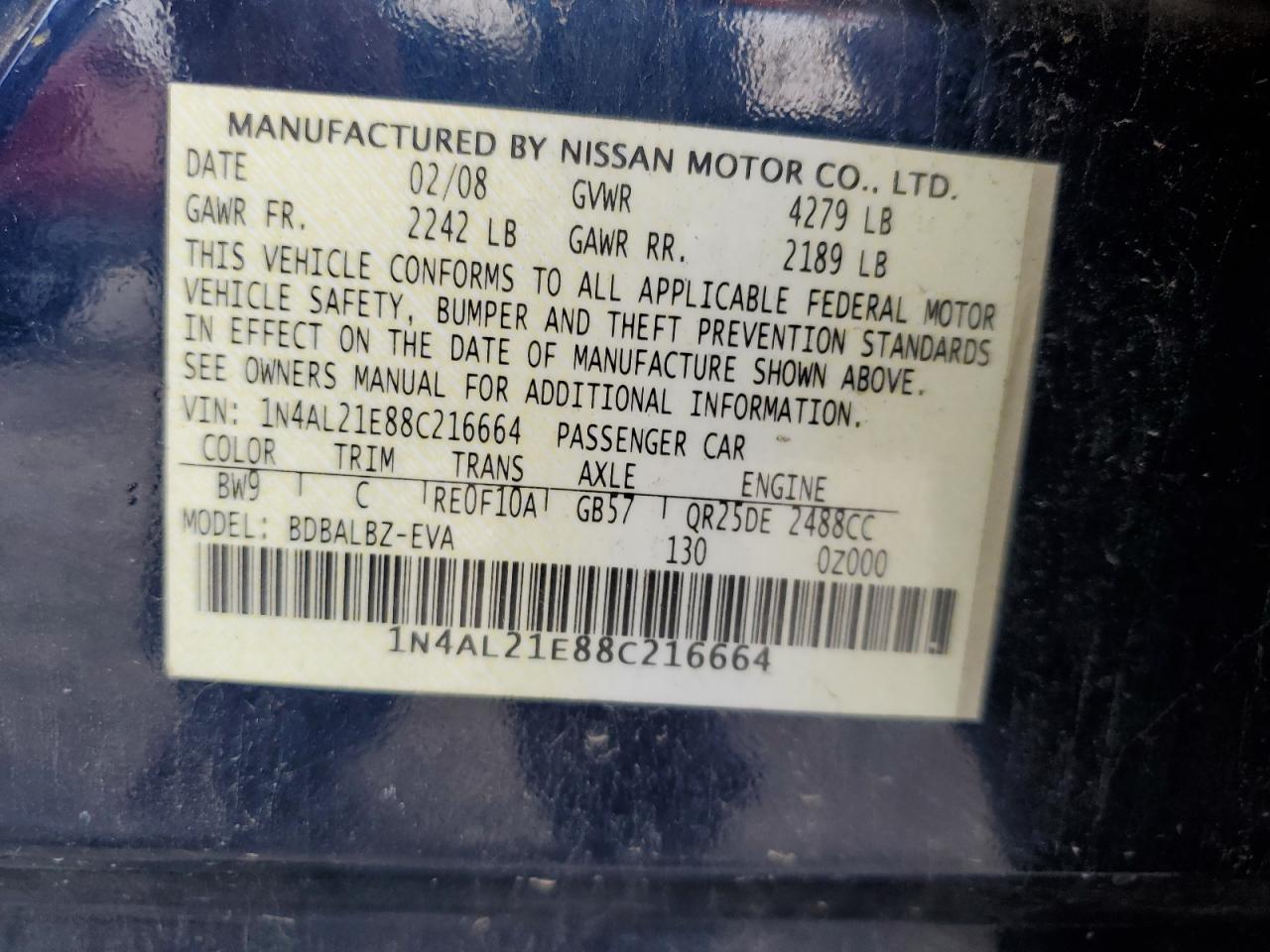 1N4AL21E88C216664 2008 Nissan Altima 2.5